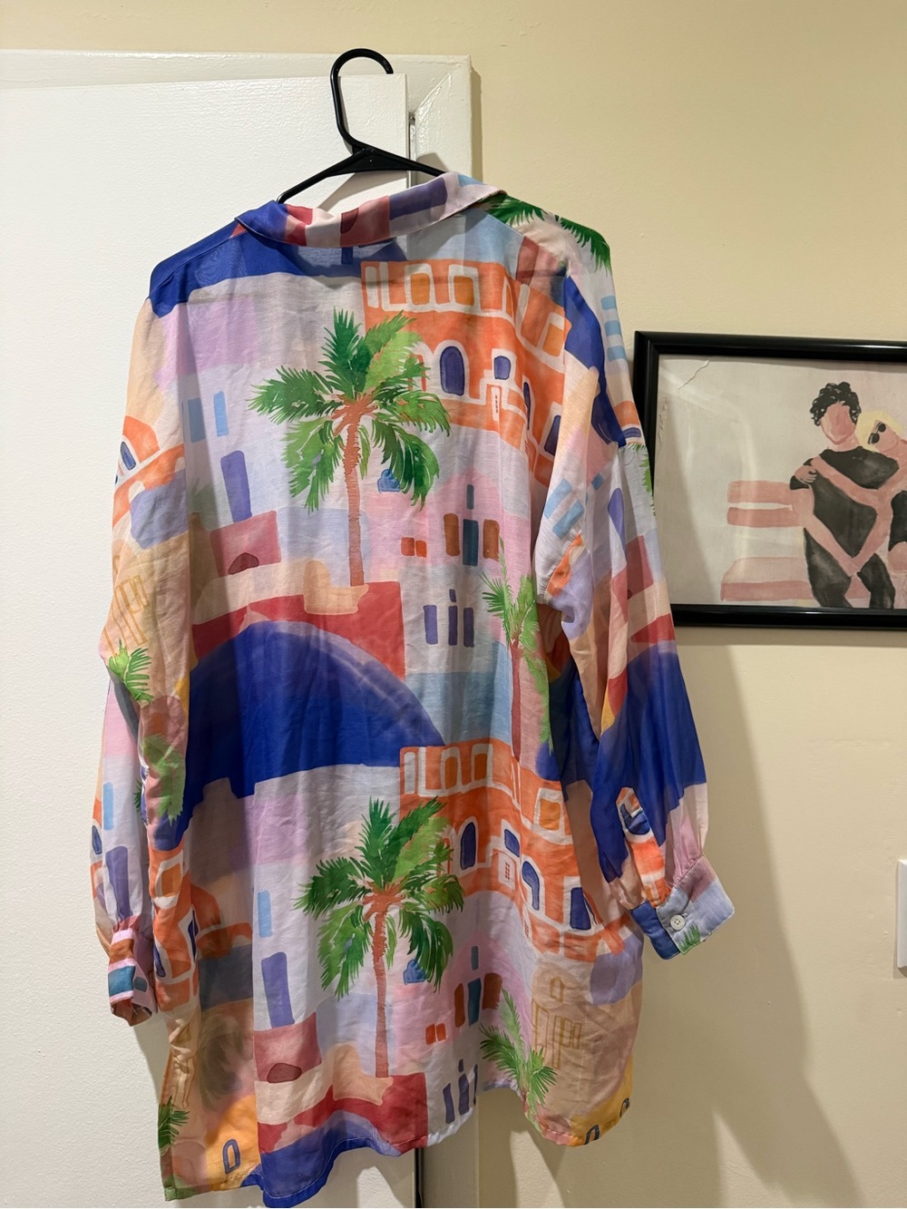 Women’s ASOS Design Mykonos/ Greek Multi-Color Long Sleeve Print Blouse, size 8